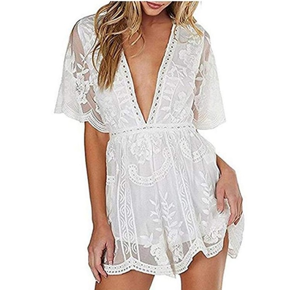 Pants - Lace plunge romper